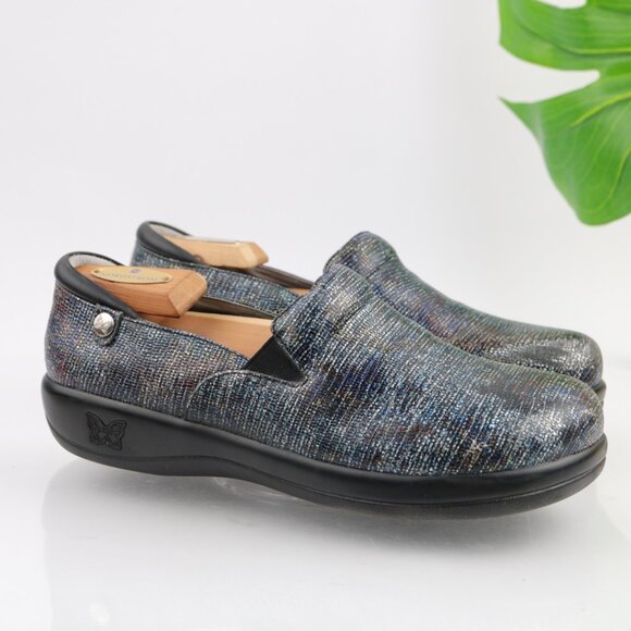 Alegria Womens Keli Glimmer Glam Clog Size 40 10 Blue Leather Slip On Work Shoes - Picture 1 of 12